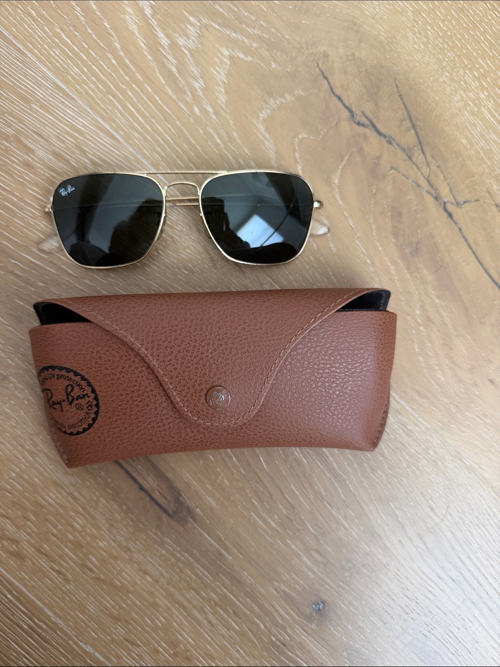 Ray-Ban Brown Leather Sunglasses Case with Black Interior
